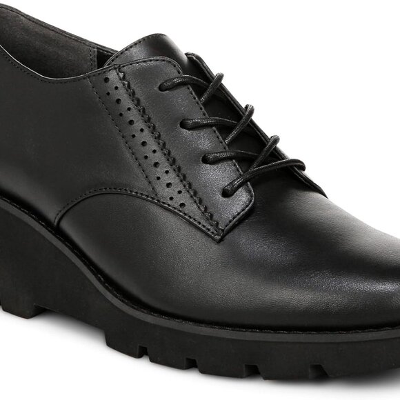 Women’s Wedge Oxford Derby Shoe Leather Rubber Sole Lace-up Comfort Support - Picture 1 of 9